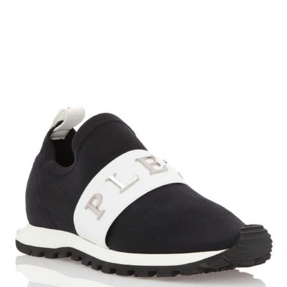 Philipp Plein Black Sneakers with White Strap